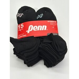 Penn Womens 15 Pairs Low Cut‎ Cushioned Socks Black Moisture Wicking PEW411B-BLK